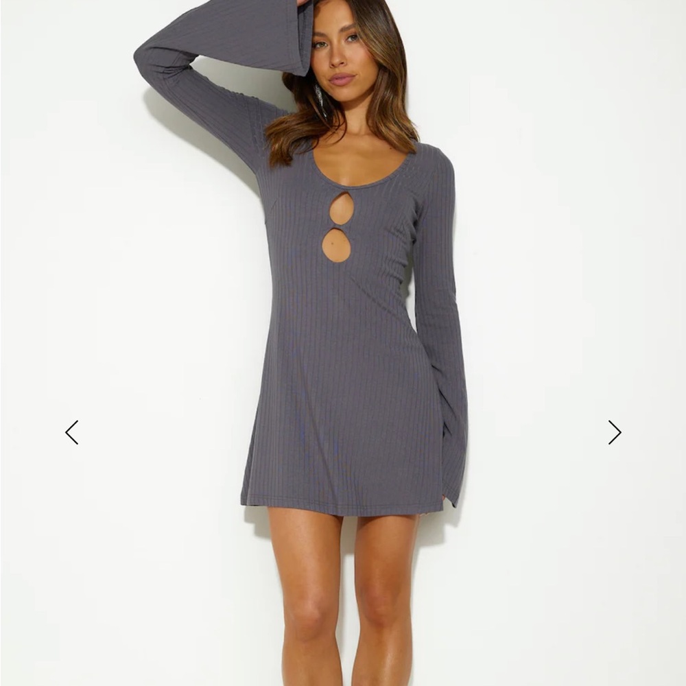 Hello Molly LASER FOCUS MINI DRESS CHARCOAL GREY